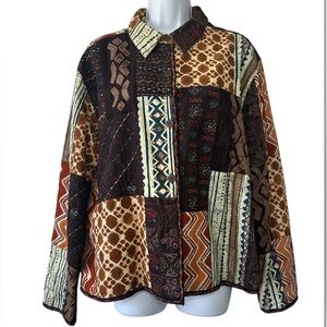 Chico's Women’s Ethnic Tribal Embroidered Patchwork Art-to-Wear Shirt- Size 16